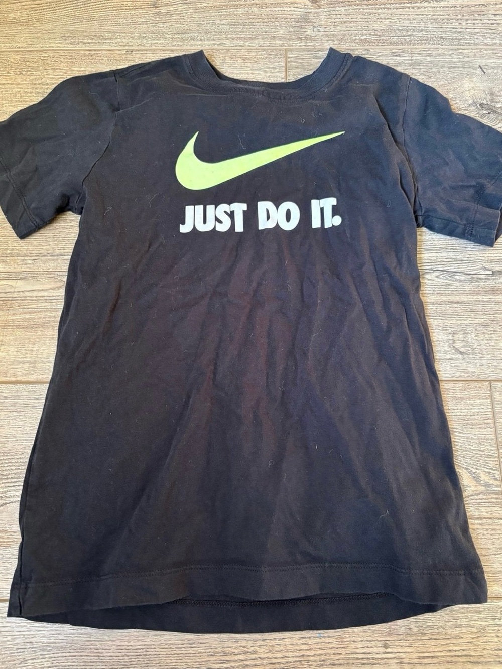 Nike Black Tee with Lime Green Swoosh and White 'Just Do It'